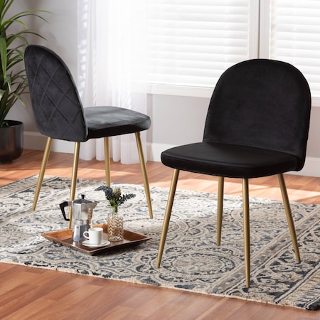 Baxton Studio Fantine Modern Luxe and Glam Black Velvet Upholstered and Gold Metal 2-Piece Dining Chair Set, PR Set of 2 190-11782-ZORO